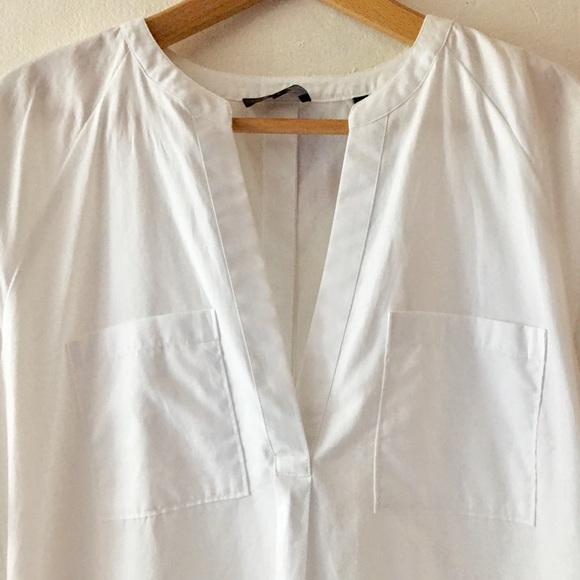 NEW Theory White Cotton Button Back Popover Tunic High/Low Hem Split Back Large - Picture 7 of 15
